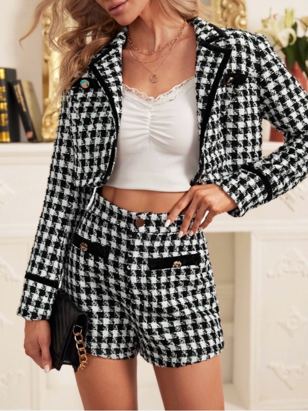 Cropped Houndstooth Jacket ONLY in Black & White size XS - Picture 5 of 10